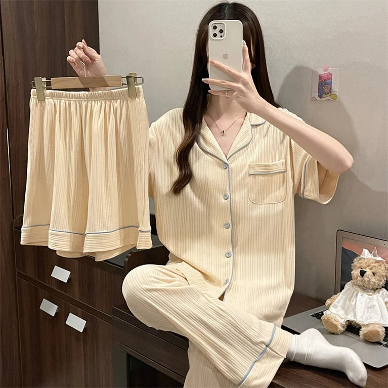 Unisex 3pc Cotton Home Clothes Set | Summer Casual Loungewear