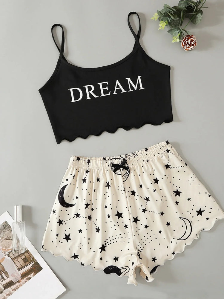 Star Moon Printed Pajama Set | Summer Sleeveless Sleepwear