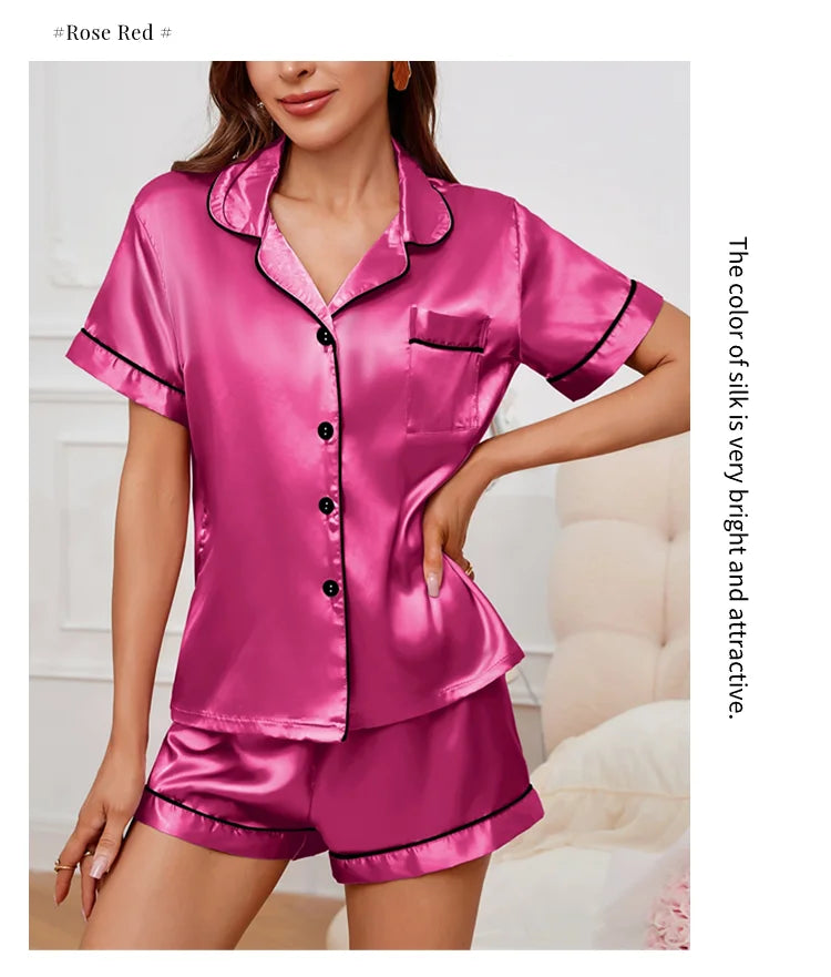 Luxury Satin Pajama Set | Short Sleeve Lapel Home Suit