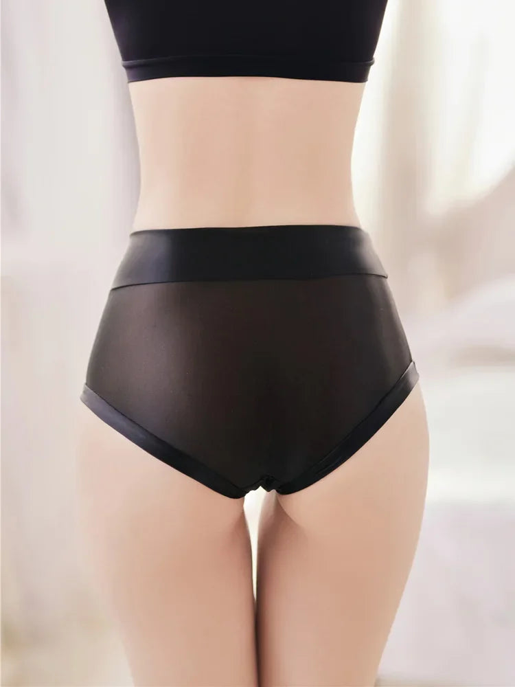 Oil Glossy Sheer High-Waist Briefs – Sexy Ultra-Thin Yoga & Beachwear Panties