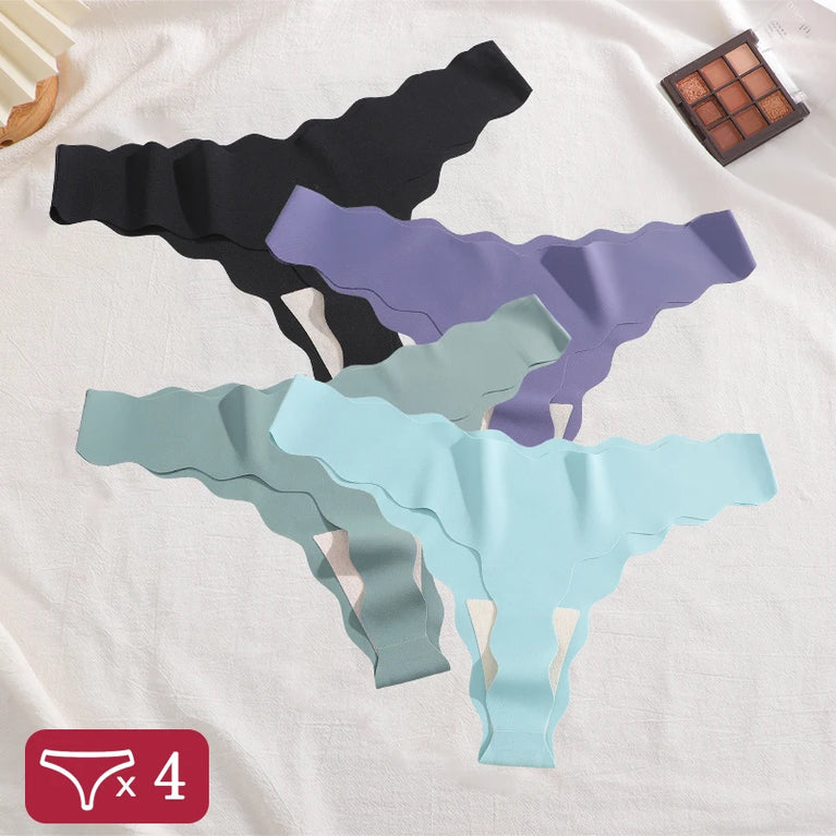 4pc Ice Silk Thongs | Seamless Wave Edge G-Strings