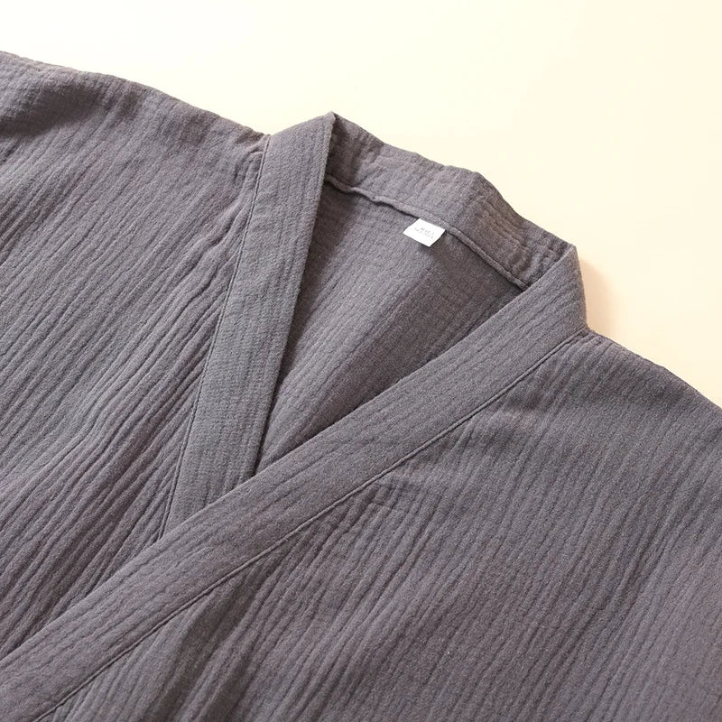 2026 Japanese Style 100% Cotton Crepe Robe – Breathable Summer Couple’s Kimono Bathrobe & Thin Sleeping Gown