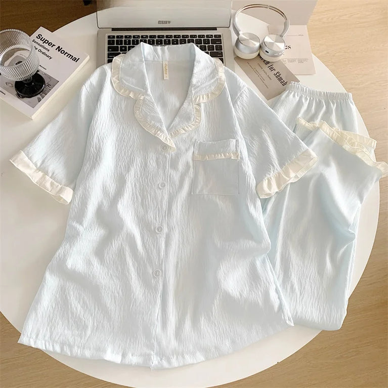 Women’s 3pc Cloud Cotton Loungewear Set | Blue Summer PJs