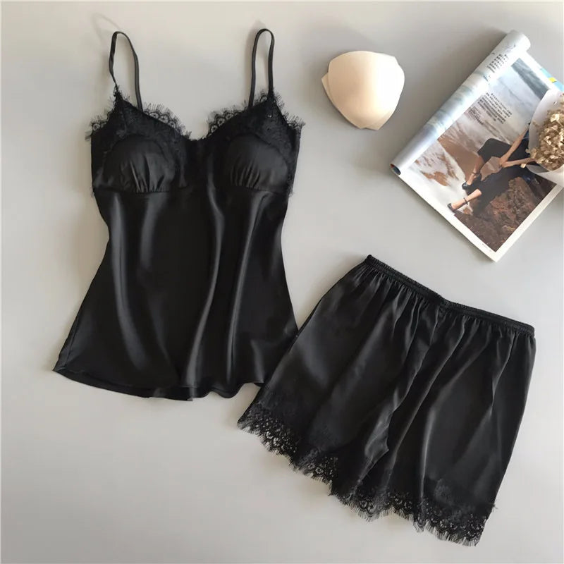 100% Pure Silk Pajama Set | V-Neck Suspender Cami & Shorts
