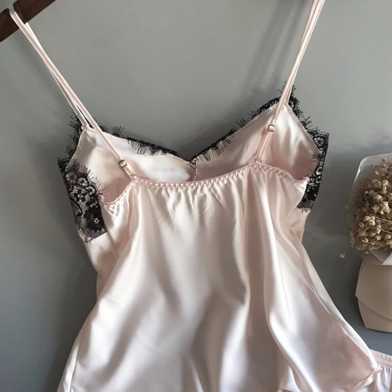 100% Pure Silk Pajama Set | V-Neck Suspender Cami & Shorts