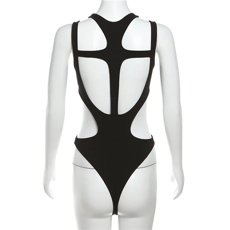 Hollow-Out Gothic Bodysuit | Sexy Woven Spring Top