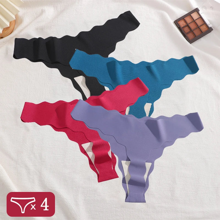 4pc Ice Silk Thongs | Seamless Wave Edge G-Strings
