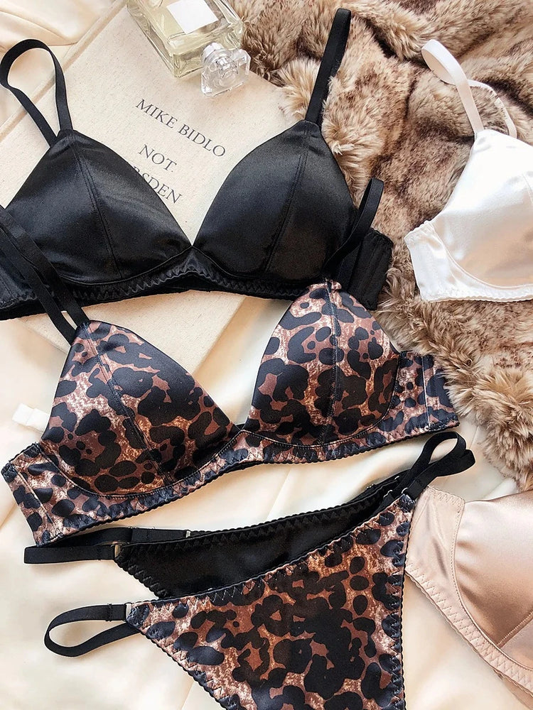 Leopard Print Push Up Bra & Brief Set – Sexy Wire-Free Lingerie
