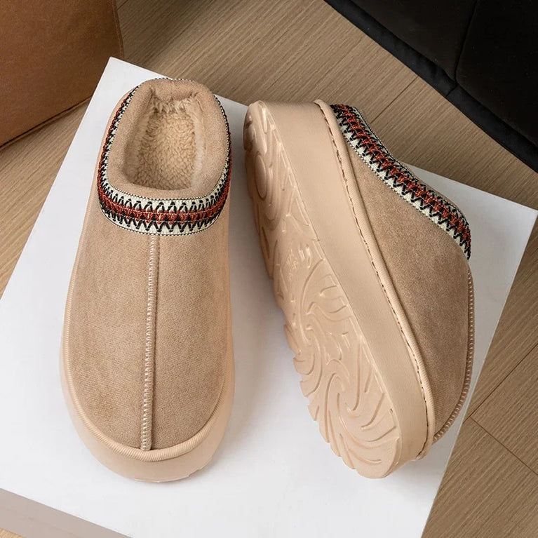 Warm Winter Plush Slippers | Embroidered Anti-Slip Home Shoes