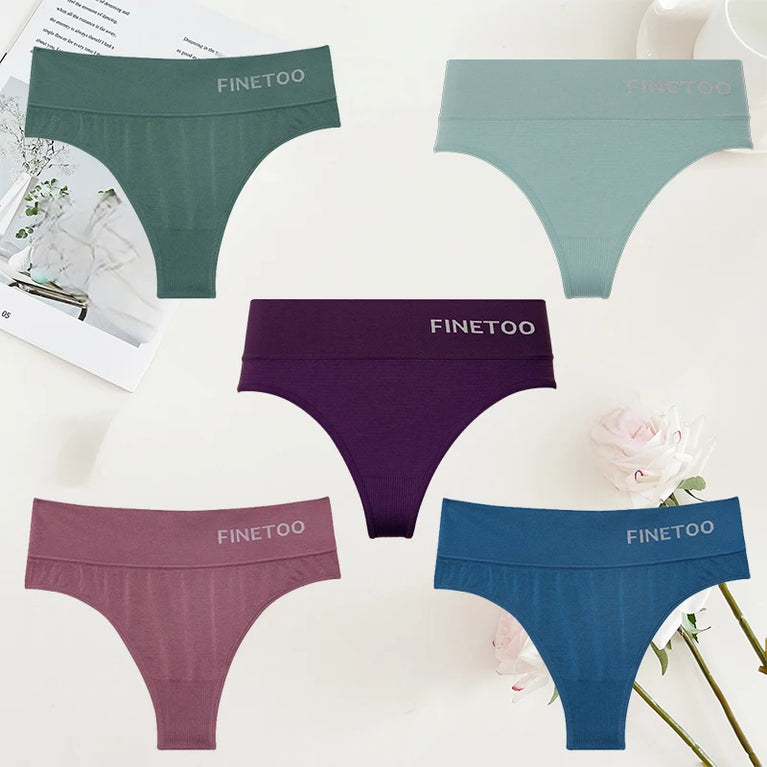 5-Pcs High-Waist Stretchy Thongs – Breathable Seamless G-String Set for Women (M-2XL)
