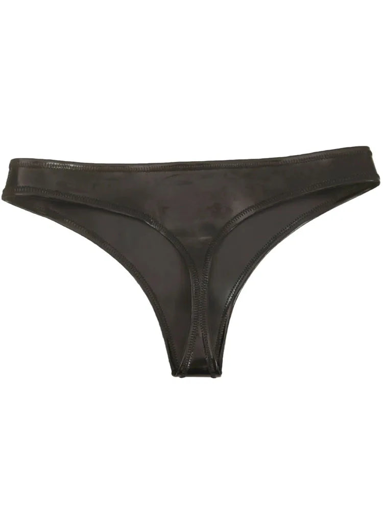 Reversible PU Leather Bikini Briefs – Wet Look Shiny & Matte Dual-Finish Low-Rise Sexy Panties