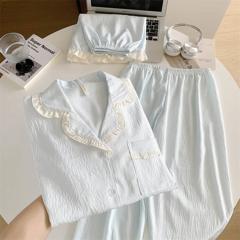 Women’s 3pc Cloud Cotton Loungewear Set | Blue Summer PJs