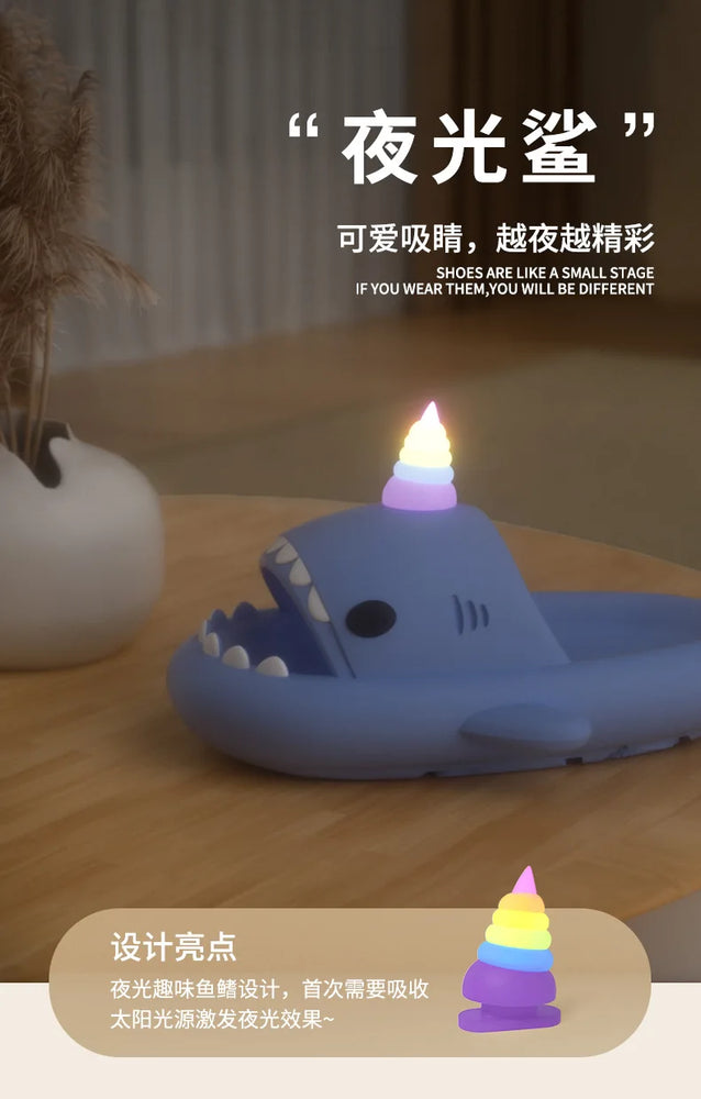 Glow-in-the-Dark Shark Slides | Thick Platform Summer Mules