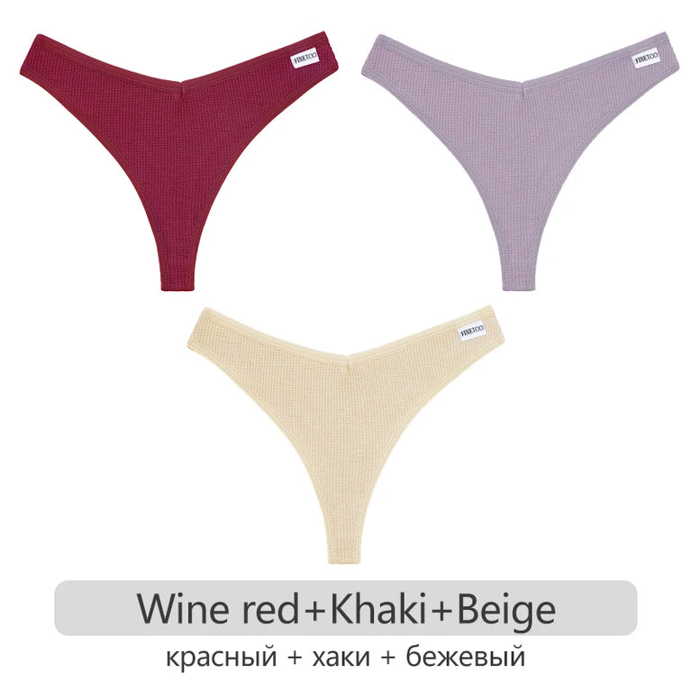 Waffle Cotton Thongs (3-Pack) – Low-Rise Comfortable G-Strings