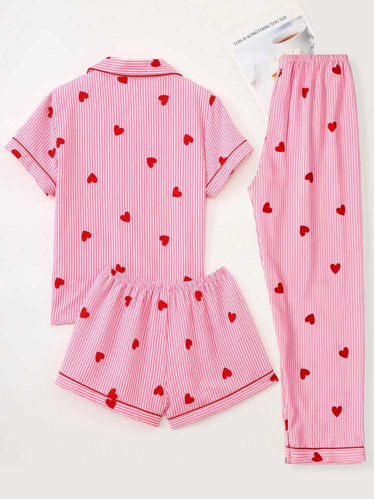 Women’s 3-Piece Pajama Set | Notch Lapel Top, Shorts & Pants
