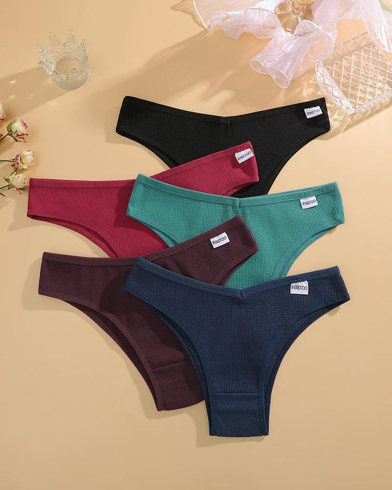 6pc Waffle Cotton G-String | V-Waist Brazilian Set