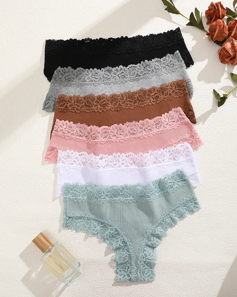 Lace Cotton Brazilian G-Strings (6-Pack) – Low-Rise Breathable Sexy Lingerie