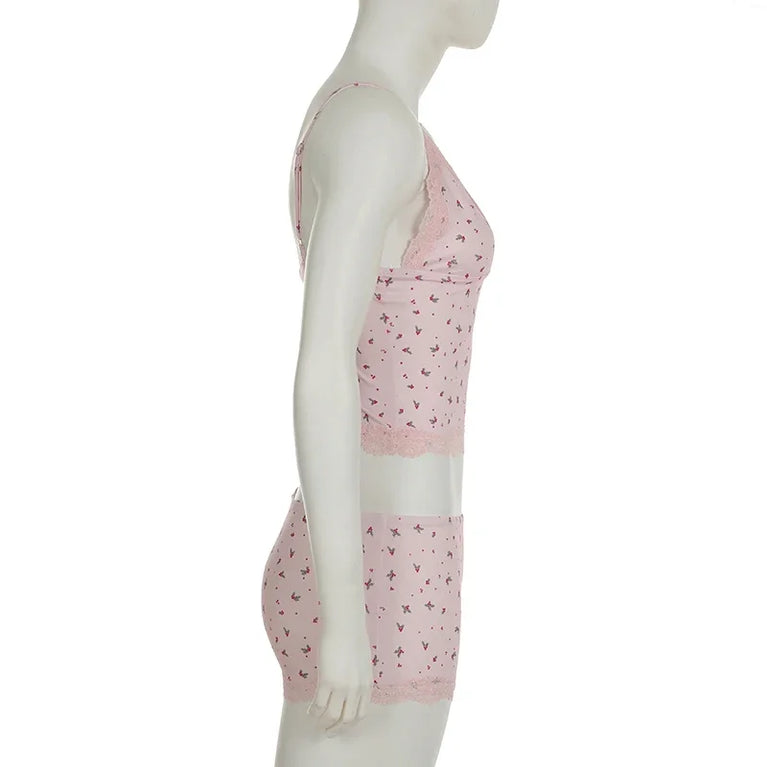 Women’s Floral Lace Pajama Set | Sleeveless Camisole & Shorts