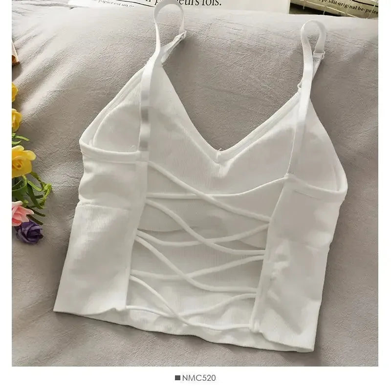 Built-in Bra Sexy Tank Top | Seamless Off-Shoulder Crop Cami