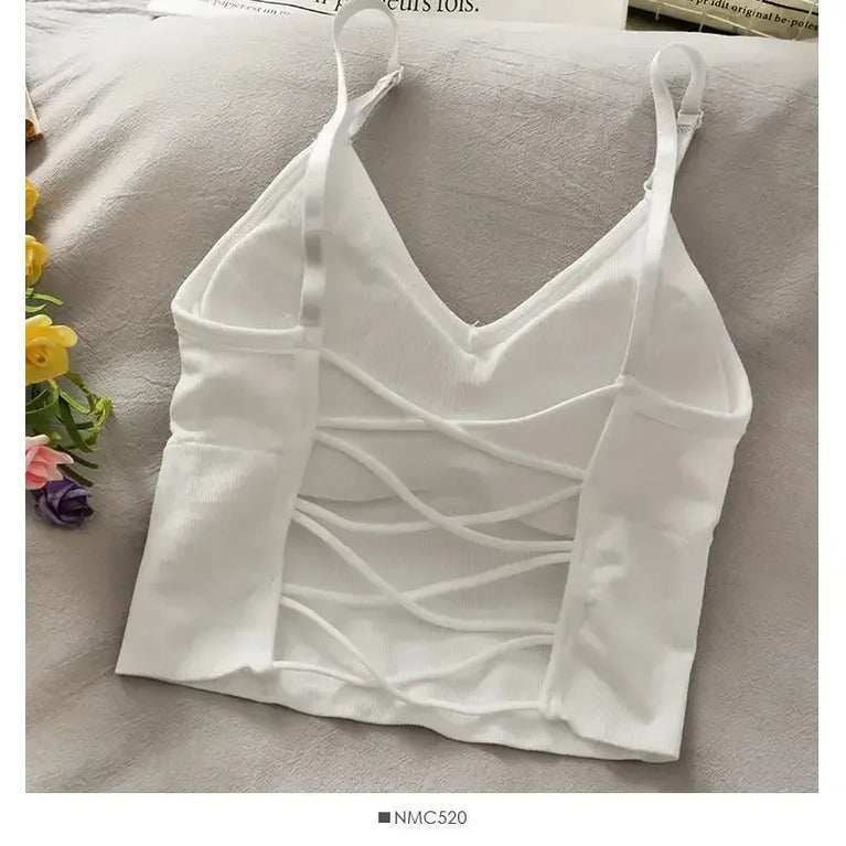 Built-in Bra Sexy Tank Top | Seamless Off-Shoulder Crop Cami