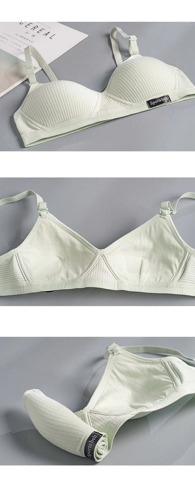 Cotton Wireless Bra – Seamless V-Shape Gathering for AB Cups