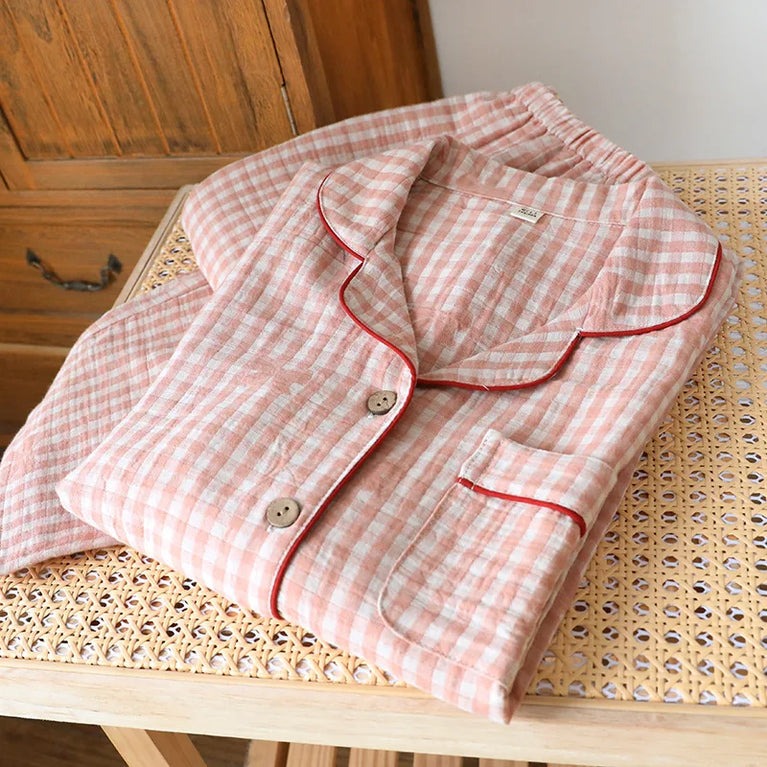 Women’s Cotton Plaid Pajamas | Pink & Green Checkered Set