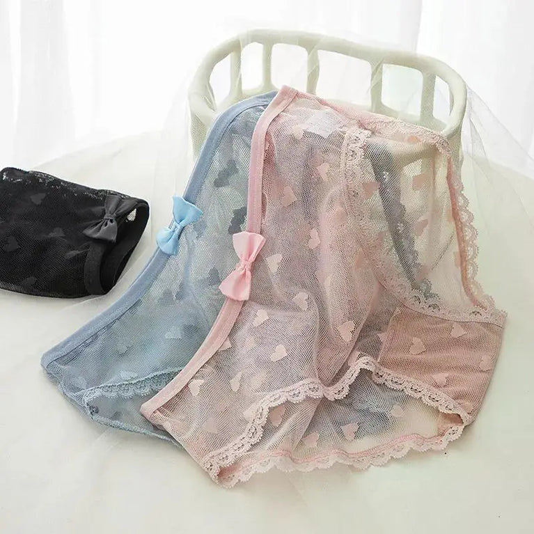 Sweetheart Mesh Briefs | Transparent Bow Heart Panties