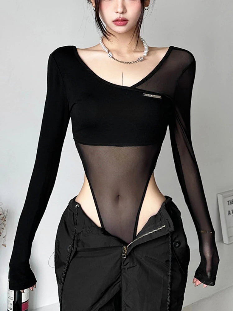 Long Sleeve Bodysuit | Sexy V-Neck Bodycon