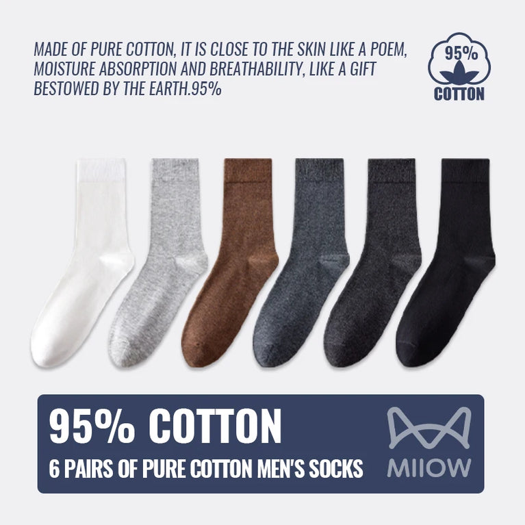 92% Pure Cotton Crew Socks | 6-Pack Antibacterial Set