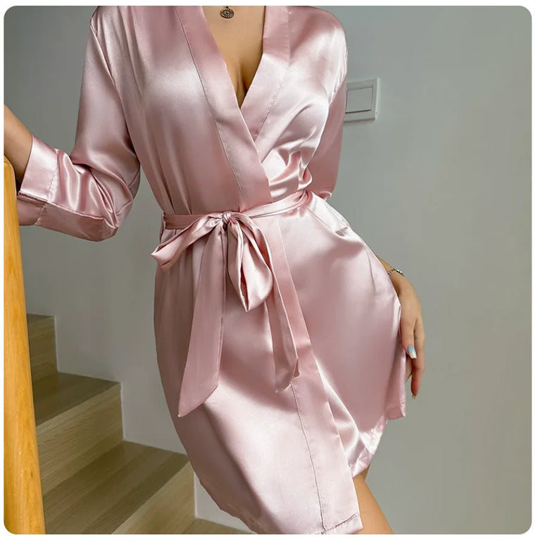 Short Silky Satin Robe | Bride & Bridesmaid Bathrobe