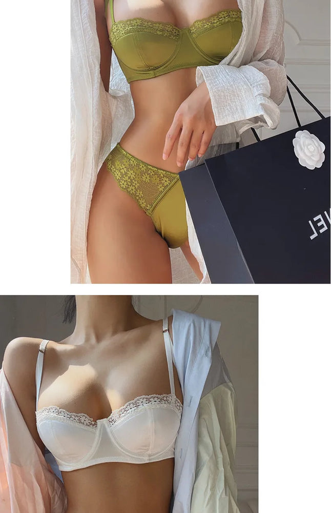French Lace Embroidery Bra Set | Romantic Summer Green Duo