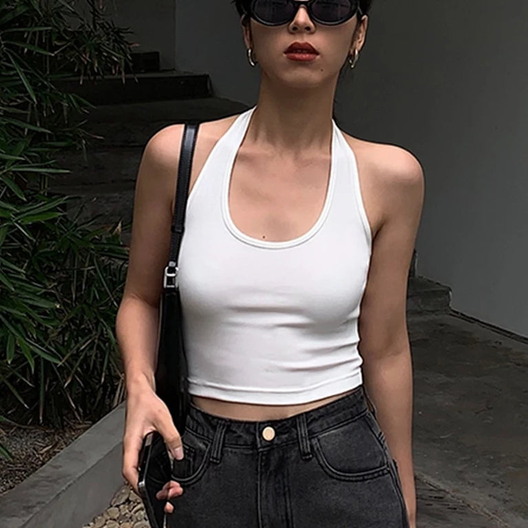 Neck Backless Crop Top | Cotton Streetwear Tank Vest
