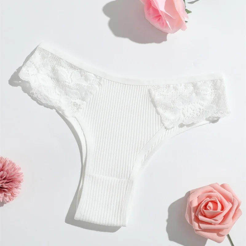 4pc Cotton Lace Set | Low-Waist Brazilian Briefs