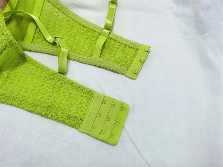 French 1/2 Cup Push-Up Bra Set | Fluorescent Lace Lingerie