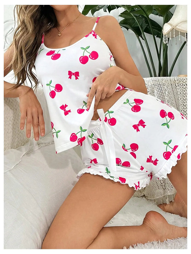 Summer Print Pajama Set | Cami & Ruffle Shorts