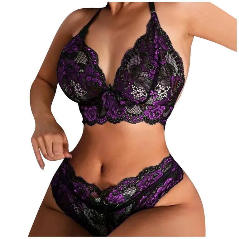 Front Closure Lace Bra & Brief Set – Sexy Two-Piece Lingerie
