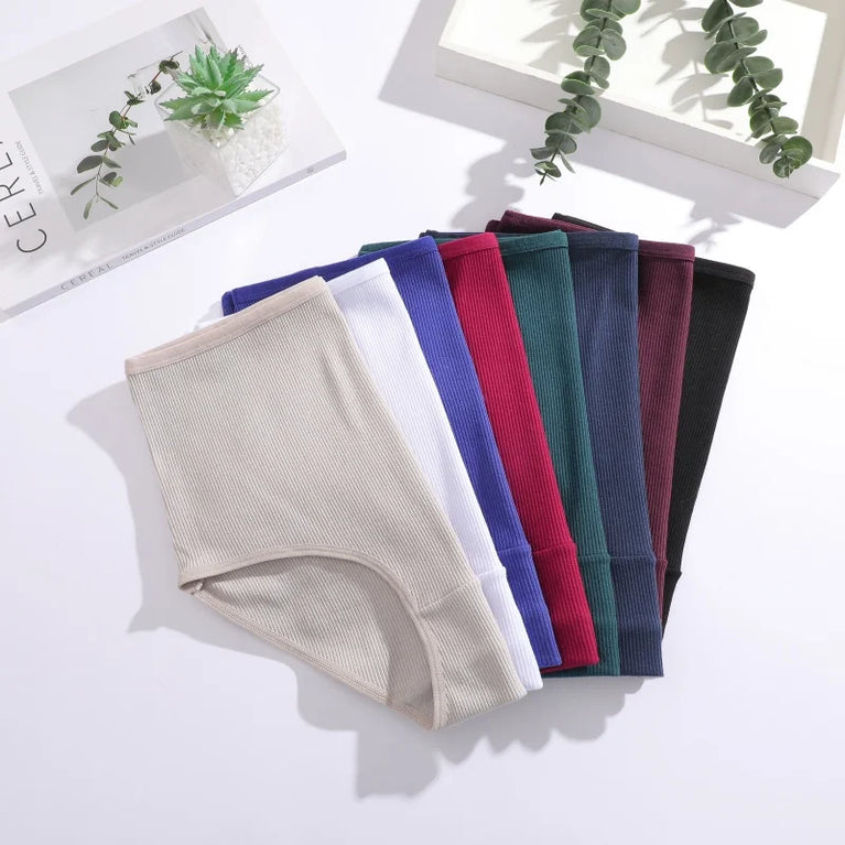 6pc Seamless Cotton Briefs | High-Waist Striped Set