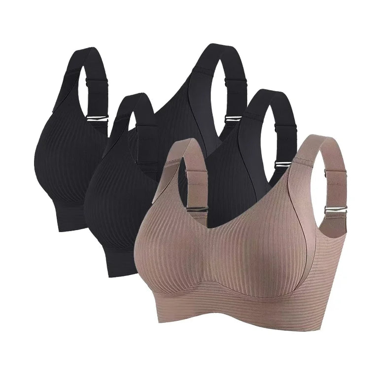 3PCS OllyMurs Push-Up Bra | Seamless V-Neck Wireless Fit