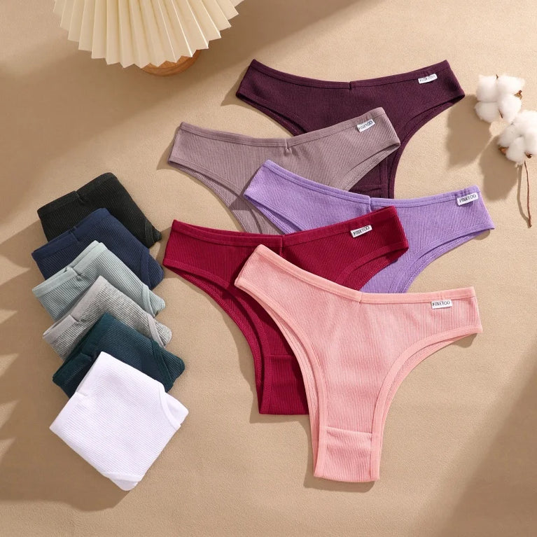4pc Cotton Ribbed Bikini | Seamless V-Waist Panties
