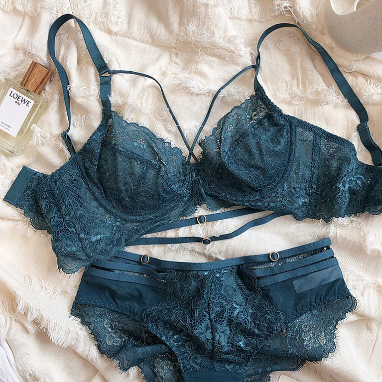 Floral Embroidery Plunge Push Up Bra Set – Sexy Underwire Lingerie