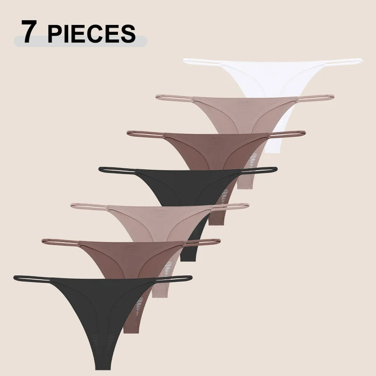 7-Pcs Traceless Ice Silk Thongs – Ultra-Thin Breathable Low-Rise G-String Set for Women