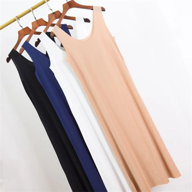 Long Ice Silk Midi Slip | Plus Size Seamless Underdress