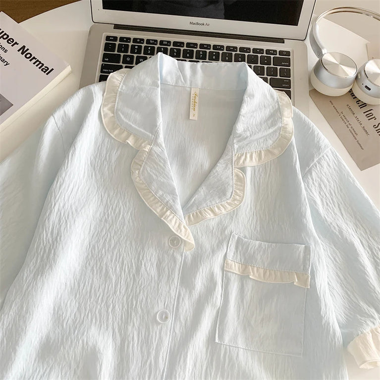 Women’s 3pc Cloud Cotton Loungewear Set | Blue Summer PJs