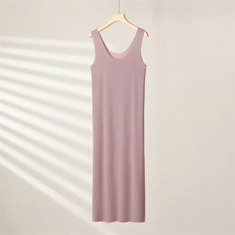 Long Ice Silk Midi Slip | Plus Size Seamless Underdress
