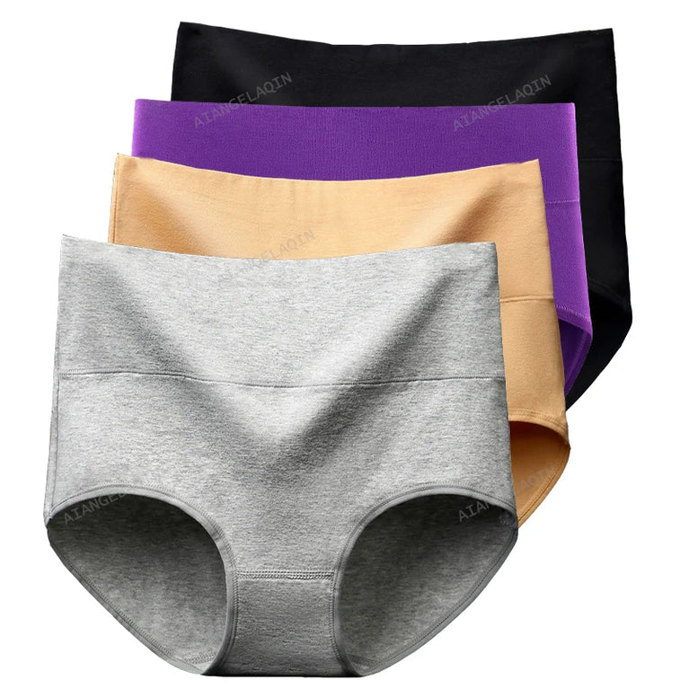4-Pack Cotton Panties | High-Waist Abdominal Shaper