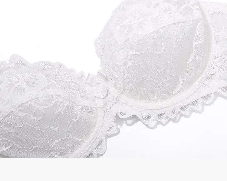 French Gathering Lace Bra Set | Seamless Purple & White Duo