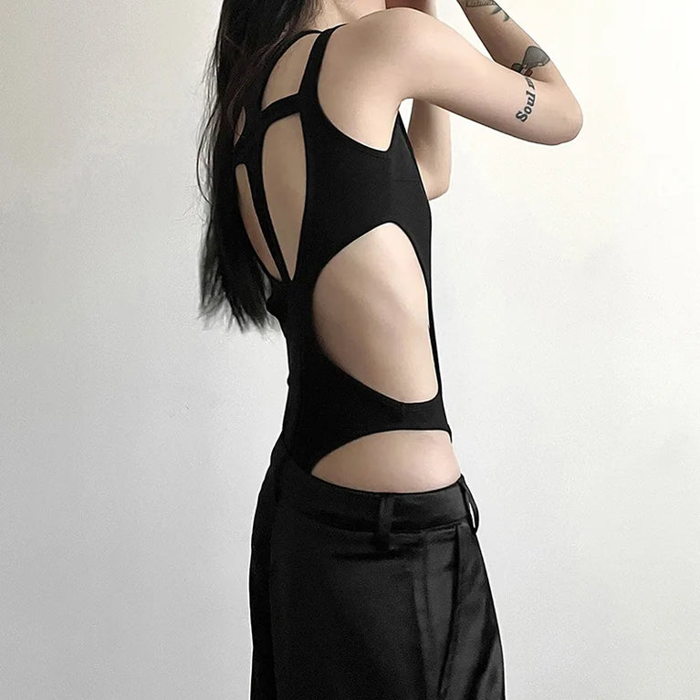 Hollow-Out Gothic Bodysuit | Sexy Woven Spring Top