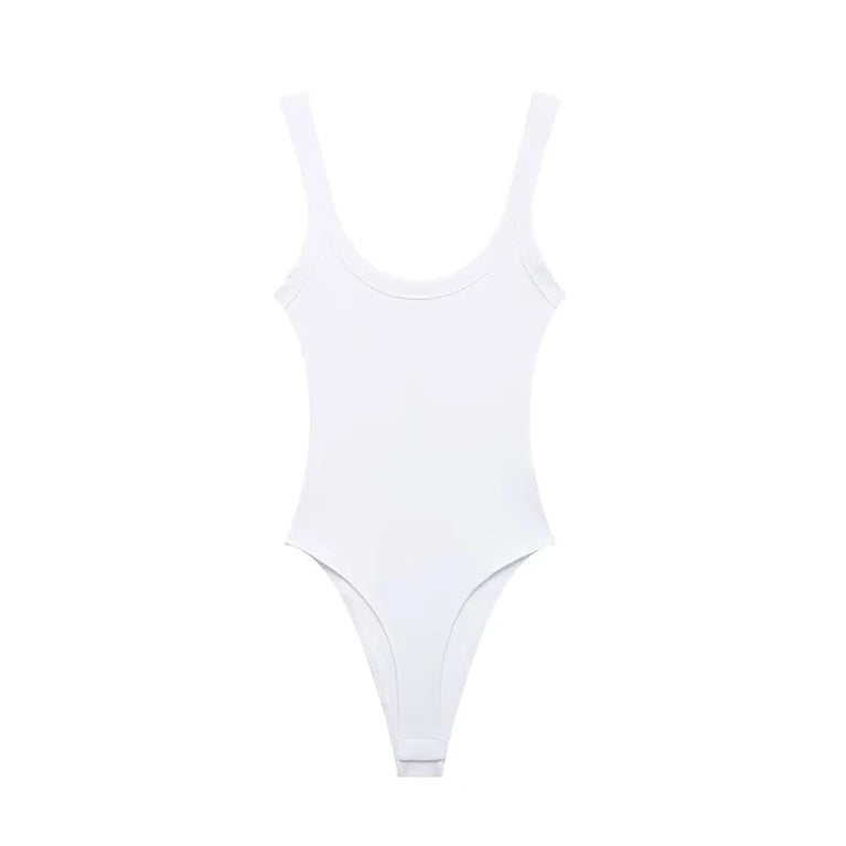 Ribbed Backless Bodysuit | Sexy O-Neck Snap Playsuit