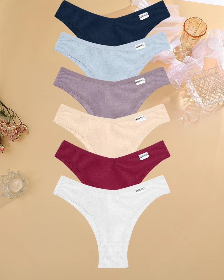 6pc Waffle Cotton G-String | V-Waist Brazilian Set