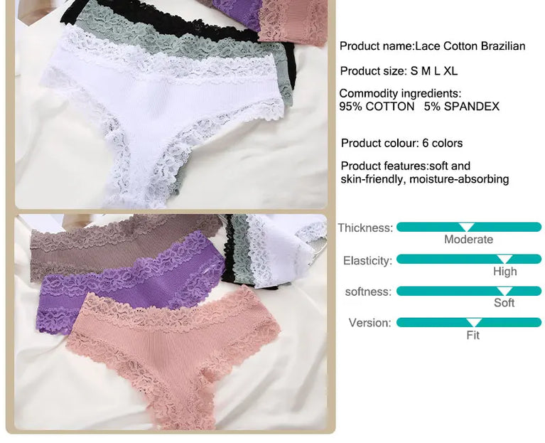 Lace-Trim Cotton Bikini – Low-Rise Comfort Knickers